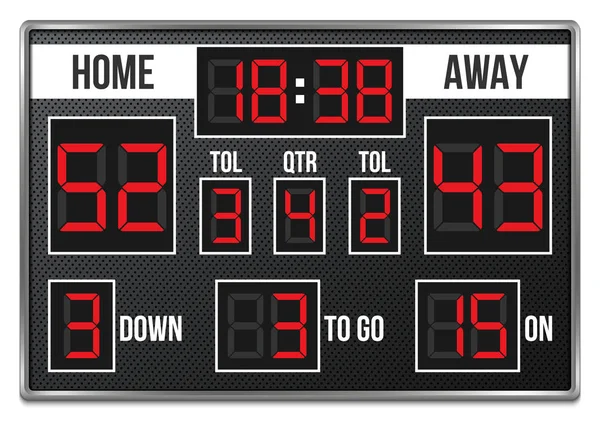 Ilustracja wektorowa Creative amerykańska piłka nożna scoreboard z infografiki na przezroczystym tle. Sztuka projektowania sport gry wynik z cyfrowy Led kropki. Element graficzny koncepcja streszczenie. — Wektor stockowy