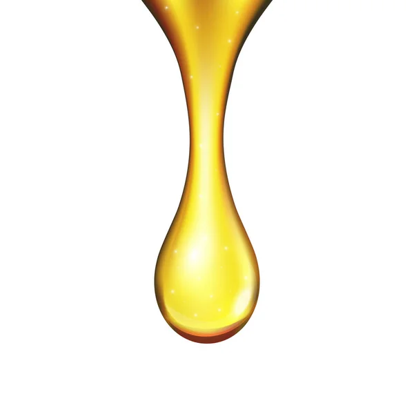 Ilustração vetorial criativa de azeite realista líquido dourado, gota de óleo amarelo, colágeno espumante, mel isolado em fundo transparente. Design de arte. Elemento gráfico do conceito abstrato —  Vetores de Stock