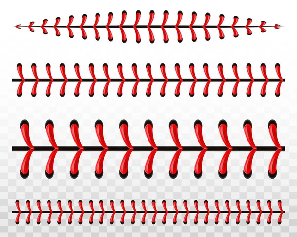 Ilustração vetorial criativa de esportes pontos de bola de beisebol, costura de renda vermelha isolada em fundo transparente. Decoração de fio design de arte. Elemento gráfico do conceito abstrato —  Vetores de Stock