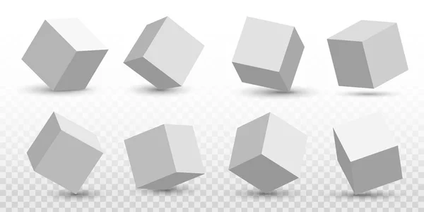 Ilustración vectorial creativa de proyecciones de perspectiva Iconos de modelo de cubo 3d con una sombra aislada sobre fondo transparente. Diseño de arte geométrico surfac rotar. Concepto abstracto elemento gráfico — Archivo Imágenes Vectoriales