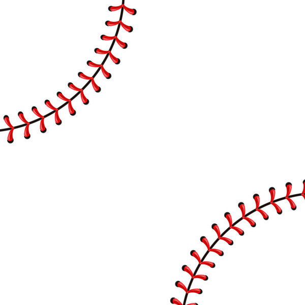 Творческая векторная иллюстрация спортивных бейсбольных мячей стежков, красных кружевных швов, выделенных на прозрачном фоне. Арт-дизайн - это украшение. Абстрактный концепт графический элемент
