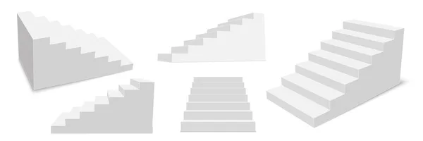 Ilustração vetorial criativa de escadas interiores 3d, conjunto de palco branco isolado em fundo transparente. Design de arte escadas passos coleção. Abstrato conceito gráfico negócio infográfico elemento — Vetor de Stock