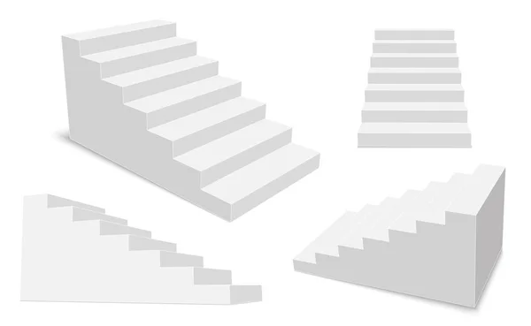 Illustrazione vettoriale creativa di scale interne 3d, set palcoscenico bianco isolato su sfondo trasparente. Scale di design arte raccolta gradini. Concetto astratto grafica aziendale elemento infografico — Vettoriale Stock