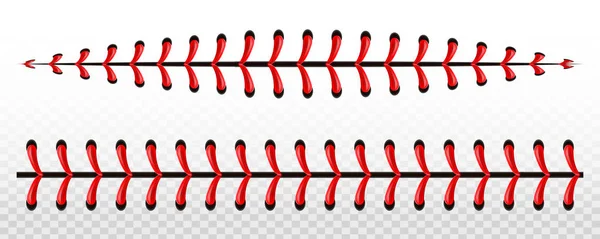 Ilustración vectorial creativa de puntadas de pelota de béisbol deportiva, costura de encaje rojo aislado sobre fondo transparente. Arte diseño hilo decoración. Concepto abstracto elemento gráfico — Vector de stock