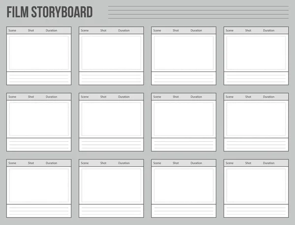 Illustration vectorielle créative de maquette de storyboard de film professionnel isolée sur fond transparent. Art design film story board modèle de mise en page. Concept abstrait plan graphique et élément de scène — Image vectorielle