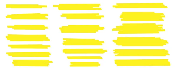 크리에이 티브 벡터 일러스트 레이 션, 손으로 그린 노란색 강조 표시 일본 마커 라인, 얼룩 뇌졸중의 투명 한 배경에 고립 된 줄무늬 브러쉬. 예술 디자인입니다. 추상 개념 그래픽 세련 된 요소 — 스톡 벡터