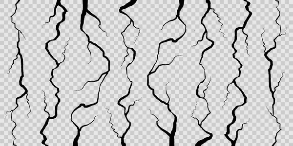Ilustración vectorial creativa de grietas de pared realistas establecidas aisladas sobre fondo transparente. Diseño artístico fractura fractura en la superficie del suelo. Concepto abstracto grieta gráfica elemento de colapso roto . — Vector de stock
