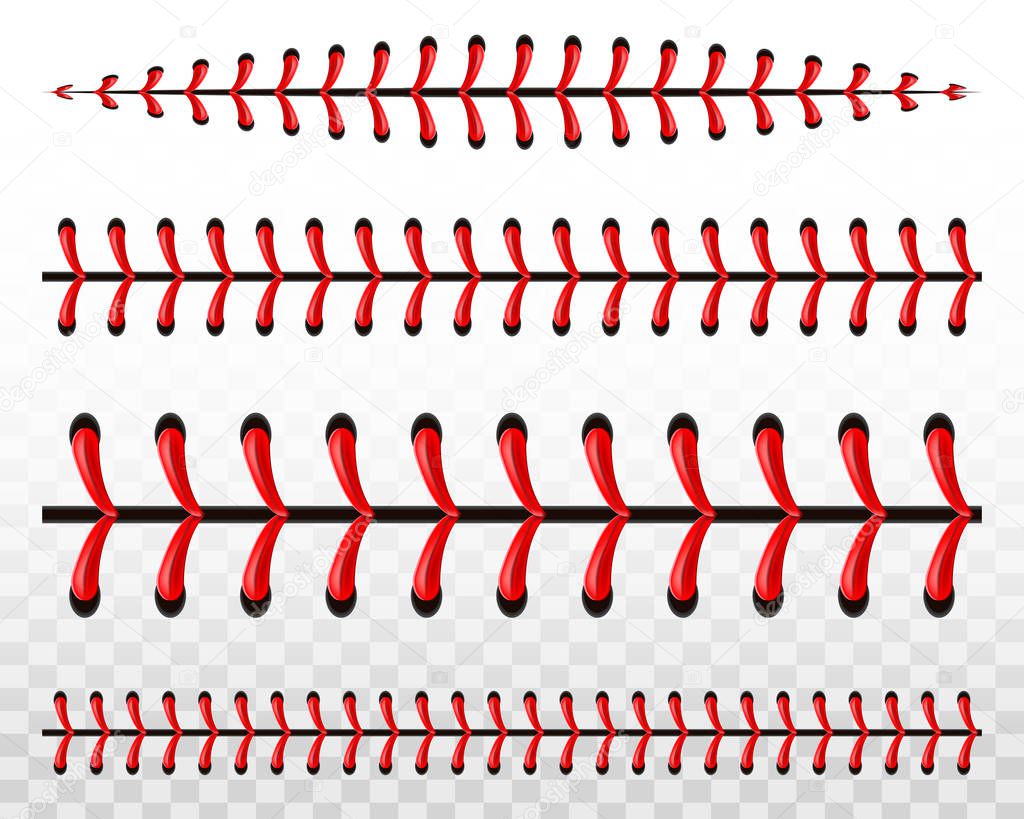 Creative vector illustration of sports baseball ball stitches, red lace