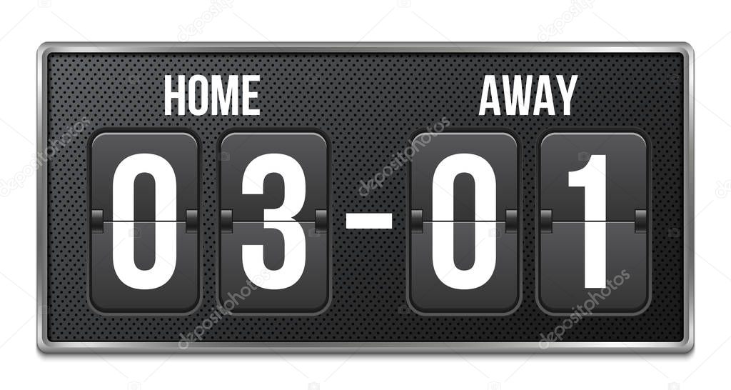 Creative vector illustration of soccer, football mechanical scoreboard isolated on transparent background. Art design retro vintage countdown with time, result display. Concept graphic sport element