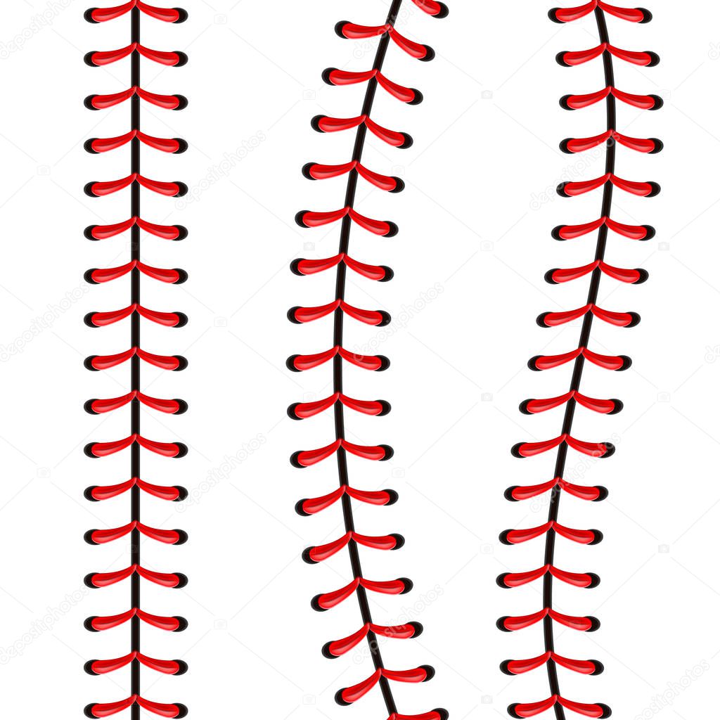 Creative vector illustration of sports baseball ball stitches, red lace