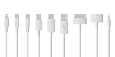 Cep telefonu usb şarj fişleri üzerinde şeffaf arka plan izole yaratıcı vektör Illustration. Sanat tasarım akıllı telefon evrensel şarj aksesuarları. C tipi arabirimleri, bağlanmak bağlantı noktaları öğesi