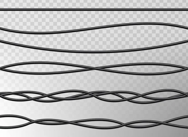 Ilustrasi vektor kreatif dari kabel listrik realistis jaringan fleksibel, koneksi kabel energi tenaga industri diisolasi pada latar belakang transparan. Desain seni. Elemen grafis konsep abstrak - Stok Vektor