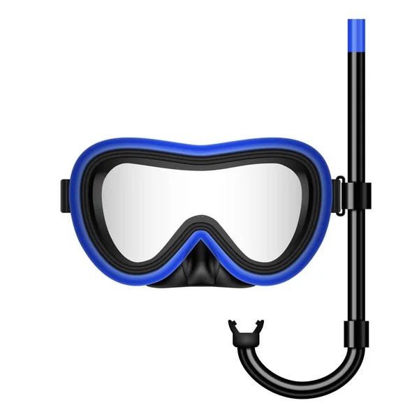 Illustrazione creativa vettoriale di immersioni subacquee, maschera da nuoto con boccaglio, occhiali, pinne isolate su sfondo trasparente. Attrezzatura subacquea per snorkeling realistica per le vacanze estive — Vettoriale Stock