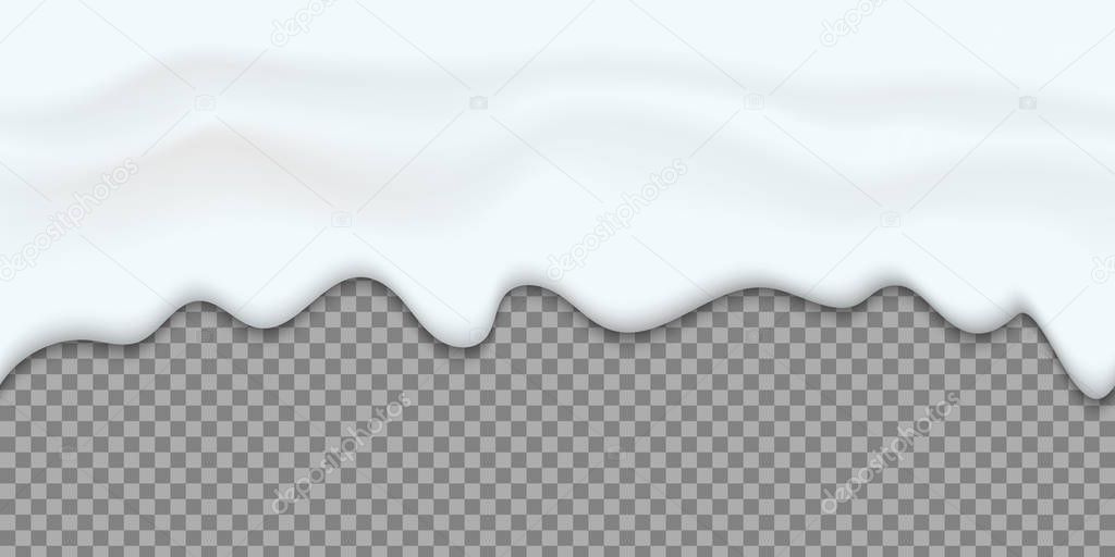 Creative vector illustration of yogurt creamy liquid drips, cream melt milk splash flowing seamless wide background with transparent. Art design sweet dessert flow layers. Abstract concept element