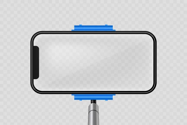 Ilustração vetorial criativa de vara selfie monopod com tela móvel de telefone vazio isolada em fundo transparente. Design de arte simular modelo de foto do smartphone. Elemento gráfico do conceito abstrato — Vetor de Stock