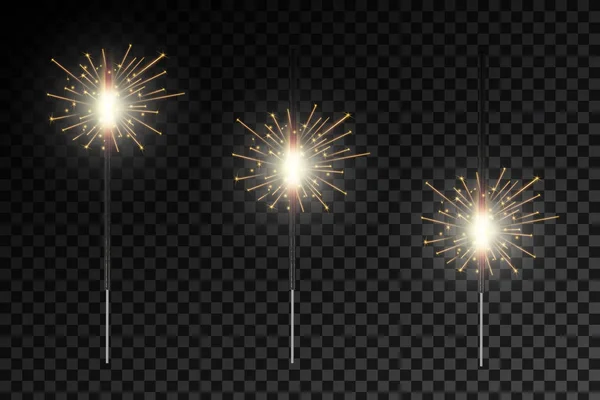 Ilustración vectorial creativa de las chispas de la luz del resplandor del fuego de Bengala de Navidad aisladas en fondo transparente. Plantilla de fuegos artificiales brillante diseño de arte. Concepto abstracto elemento mágico festivo gráfico — Vector de stock