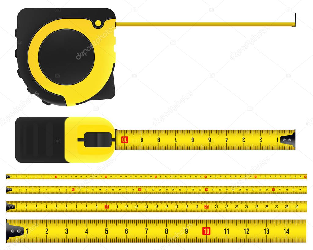 Creative vector illustration of tape measure, measuring tool, ruler, meter isolated on transparent background. Art design roulette template. Abstract concept graphic element