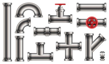 Çelik metal su, petrol, doğalgaz boru hattı, boru kanalizasyon şeffaf arka plan üzerinde izole yaratıcı vektör Illustration. Sanat tasarım soyut kavram grafik creleri, kapı Vana, bağlantı parçaları, musluk öğesi