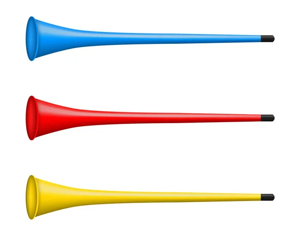 Illustrazione vettoriale creativa di tromba vuvuzela, pipa, tromba per calcio, tifoso isolato su sfondo trasparente. Art design concetto astratto grafica sport gioco elemento — Vettoriale Stock