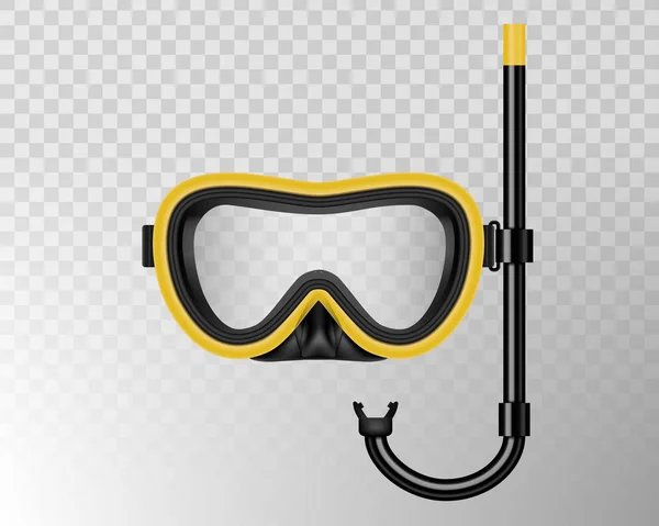 Ilustração vetorial criativa de mergulho, máscara de natação com snorkel, óculos, nadadeiras isoladas em fundo transparente. Design de arte realista snorkeling equipamento de mergulho para férias de verão —  Vetores de Stock