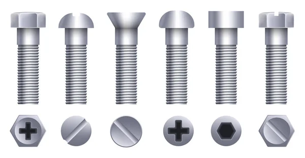 Kreative Vektor-Illustration von Stahl Messingschrauben, Metallschrauben, Eisennägel, Nieten, Unterlegscheiben, Muttern Hardware-Seitenansicht isoliert auf transparentem Hintergrund. Kunst Design abstraktes Konzept grafisches Element — Stockvektor