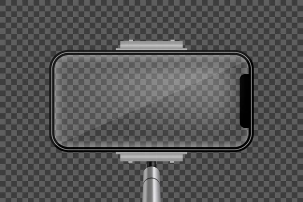 Креативная векторная иллюстрация монопольной палки для селфи с пустым экраном мобильного телефона, изолированным на прозрачном фоне. Арт-дизайн насмехается над фотографией смартфона. Абстрактный концепт графический элемент — стоковый вектор
