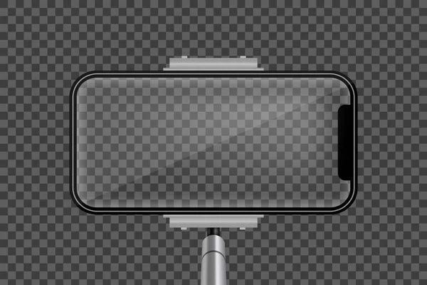 Creative vector illustration of monopod selfie stick with empty phone mobile screen isolated on transparent background. Art design mock up smartphone photo template. Abstract concept graphic element Stock Illustration