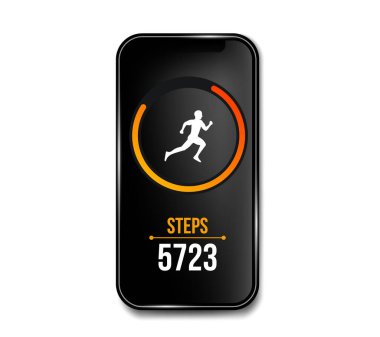 Fitness sayaç yaratıcı vektör çizim telefon ve bilek band bilezik, etkinlik İzleyicisi'ni arka plan üzerinde izole app çalışır. Sanat tasarım smartphone şablonu. Soyut kavram grafik öğesi