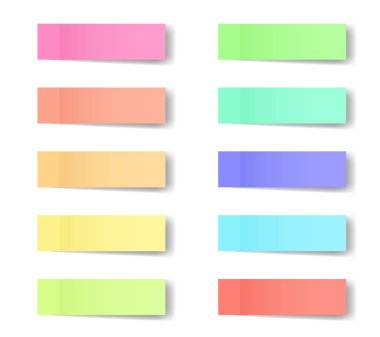 Yapışkan notlar, anımsatıcıları, yer işaretleri üzerinde şeffaf arka plan izole gölgeler ile yaratıcı vektör Illustration. Sanat tasarım kağıt faturası farklı renk şablonu. Soyut kavram grafik öğesi