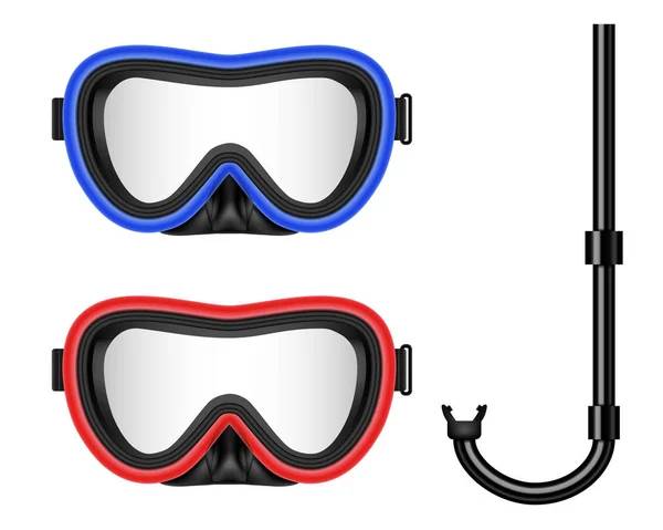 Ilustração vetorial criativa de mergulho, máscara de natação com snorkel, óculos, nadadeiras isoladas em fundo transparente. Design de arte realista snorkeling equipamento de mergulho para férias de verão —  Vetores de Stock