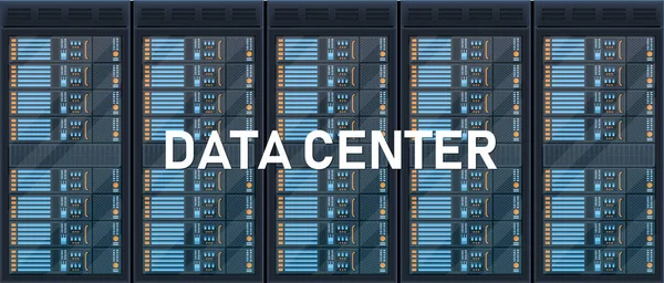 Ilustração vetorial criativa da sala de rack do servidor, centro de banco de dados grande isolado em fundo transparente. Art design tecnologia de hospedagem web. Abstrato conceito gráfico elemento de serviço de computador — Vetor de Stock