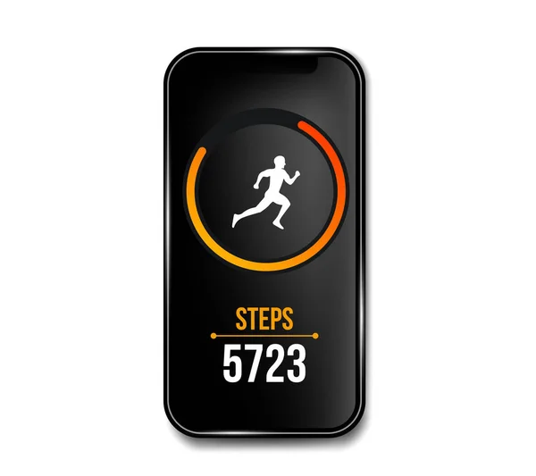 Εικονογράφηση δημιουργικό φορέα fitness μετρητή τρέχει app στο τηλέφωνο και τον καρπό βραχιόλι, συσκευή παρακολούθησης δραστηριότητας που απομονώνονται σε φόντο. Τέχνη σχεδιασμού smartphone πρότυπο. Αφηρημένη έννοια γραφικού στοιχείου — Διανυσματικό Αρχείο