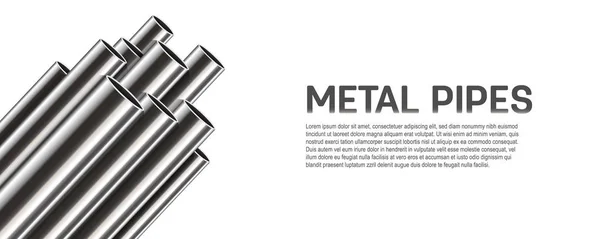 Kreatív vektoros illusztráció: acél, alumínium, réz, fém csövek, cső, profil halom pvc elszigetelt átlátszó háttér. Art design ipari sablon. Elvont fogalom grafikai elem — Stock Vector