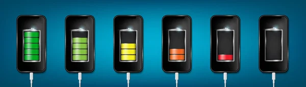 フル充電したバッテリー スマート フォン携帯電話 usb との創造的なベクトル イラストの背景に分離ケーブルをプラグします。アート デザインの普遍的な充電器アクセサリー。抽象的な概念グラフィック要素 — ストックベクタ
