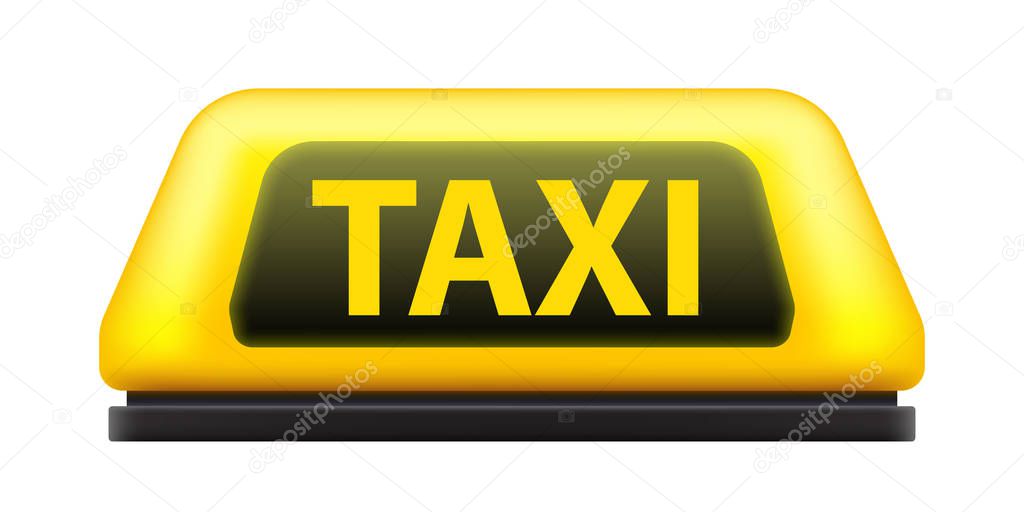 Creative vector illustration of yellow taxi service car roof sign on the street at night blurred lighting background. Art design template. Abstract concept graphic bokeh element