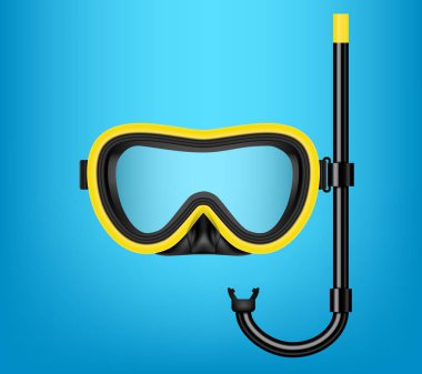 Tüplü Dalış, şnorkel, Gözlük, palet üzerinde şeffaf arka plan izole maskeyle yüzme yaratıcı vektör Illustration. Yaz tatili için gerçekçi dalgıç şnorkel tasarım sanat