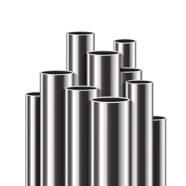 Çelik, alüminyum, bakır, metal borular, boru, profil yığını yaratıcı vektör çizim şeffaf arka plan üzerine pvc izole. Sanat tasarım endüstriyel şablonu. Soyut kavram grafik öğesi