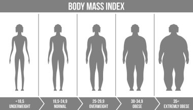 BMI, vücut kitle indeksi Infographic grafik siluetleri ve şeffaf arka plan üzerinde izole ölçeği ile yaratıcı vektör Illustration. Sanat tasarım sağlık yaşam şablonu. Soyut kavram grafik öğesi