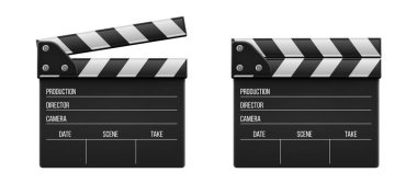 3d gerçekçi film klaket, film clapper şeffaf arka plan üzerinde izole yaratıcı vektör Illustration. Sanat tasarım sinema kayrak pano şablonu. Soyut kavram grafik film yapımı öğesi