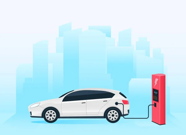 创意向量例证电动充电未来汽车, 充电器站在透明背景隔离。艺术设计电动电子运动模板。抽象概念图形元素 — 图库矢量图片