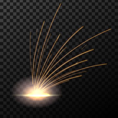 Yaratıcı vektör çizim flaş elektrik kaynak metal ateş ile şeffaf arka plan üzerinde izole sparks. Sanat tasarım sırasında demir kesme şablonu. Soyut kavram grafik kaynak öğesi