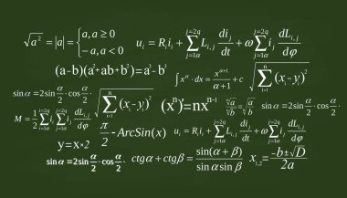 Yaratıcı vektör çizim bir matematik denklemi, matematik, matematik, fizik formülleri arka plan. Sanat tasarım ekran, blackboard şablonu. Soyut kavram grafik öğesi