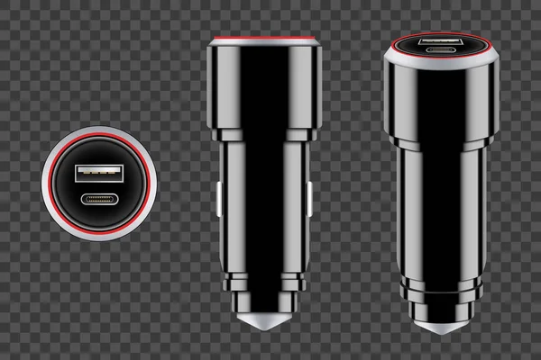 Illustration vectorielle créative de chargeur voiture équipement USB isolé sur fond transparent. Modèle de dispositif électronique de conception d'art. Concept abstrait élément graphique pour la conversion et la connexion — Image vectorielle