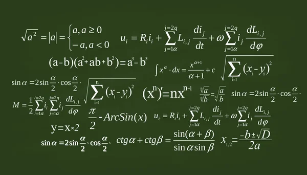 Illustrazione creativa vettoriale dell'equazione matematica, matematica, aritmetica, formule fisiche di sfondo. Schermo di design artistico, modello lavagna. Elemento grafico astratto del concetto — Vettoriale Stock
