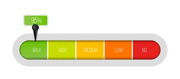 Creatieve vectorillustratie van niveau-indicator meter met percentage eenheden geïsoleerd op transparante achtergrond. Kunst vooruitgang bar ontwerpsjabloon. Abstract begrip grafische schuifregelaar infographic element — Stockvector