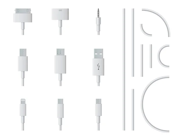 Ilustração vetor criativo de celular usb tomada de carregamento cabo isolado em fundo transparente. Design de arte telefone inteligente acessórios recarregador universal. Interfaces tipo-c, elemento de portas de conexão Vetor De Stock