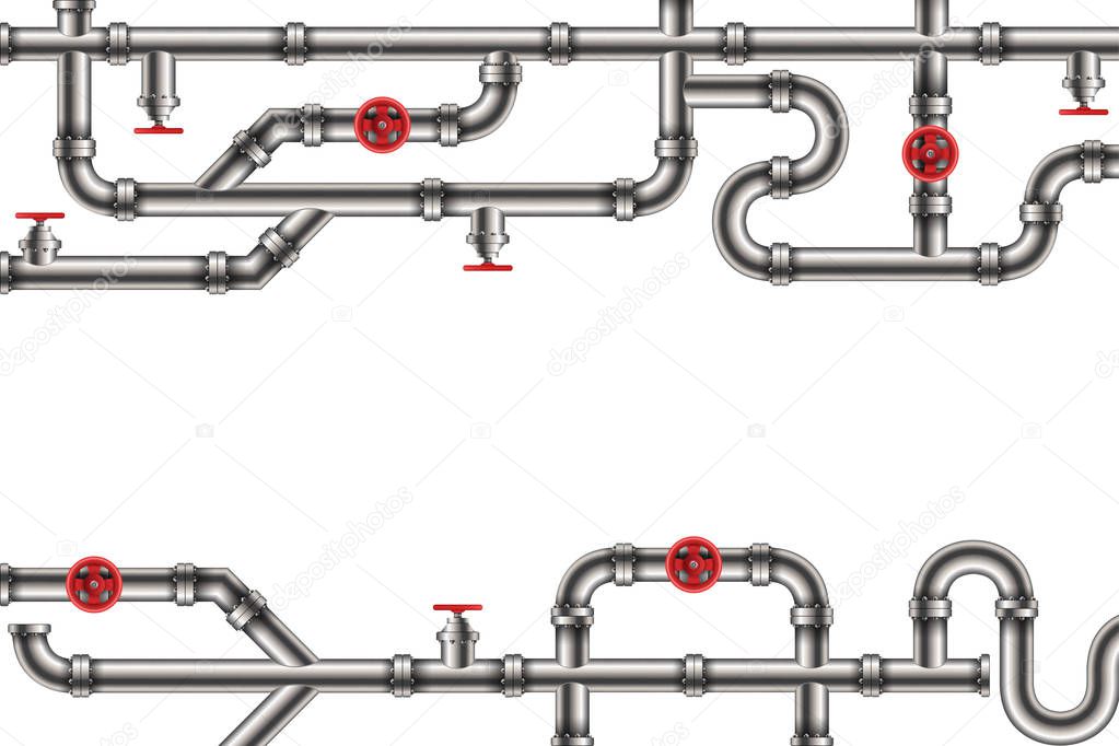Creative vector illustration of industrial oil, water, gas pipe system and ware pipeline fittings, valves on background. Art design plumbing and taps. Abstract concept graphic element