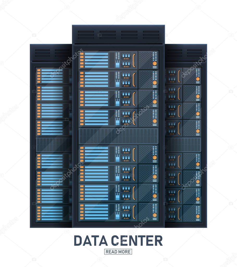 Creative vector illustration of server rack room, big data bank center isolated on transparent background. Art design web hosting technology. Abstract concept graphic computer service element