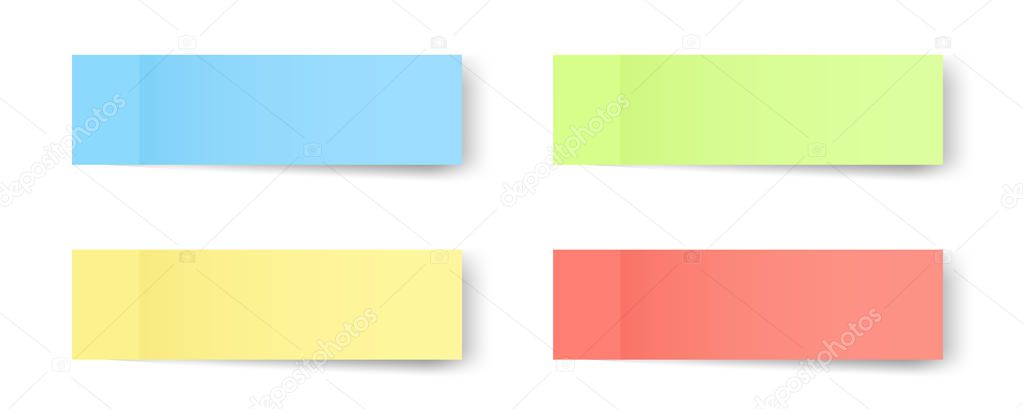 Creative vector illustration of sticky notes, reminders, bookmarks with shadows isolated on transparent background. Art design paper memo of different color template. Abstract concept graphic element.