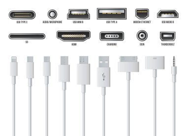 Usb bilgisayar evrensel bağlayıcılar simgesi simgesi üzerinde şeffaf arka plan izole yaratıcı vektör Illustration. Mini, mikro, şimşek, tip A, B, C tasarım fişler. Soyut kavram grafik öğesi